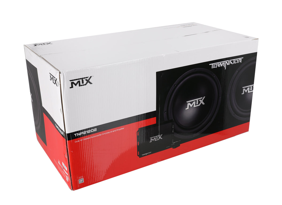 MTX Terminator TNP212D2 Dual 12” Subwoofers+Enclosure+Amp Kit+2 Farad Capacitor