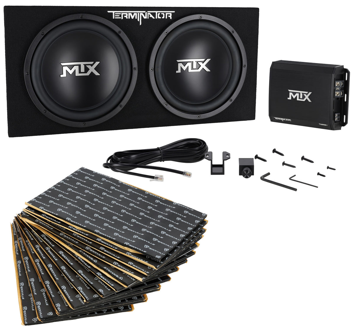 MTX Terminator TNP212D2 1200 Watt Dual 12” Subwoofers+Sub Box+Amplifier+Rockmat