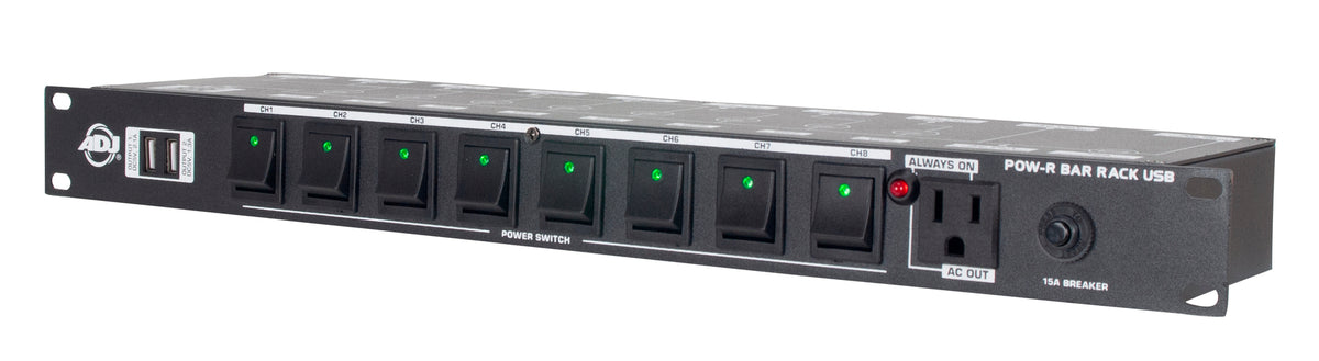 ADJ POW-R BAR RACK USB Rack Mount 10-Outlet+2 USB Charging Ports Power Supply
