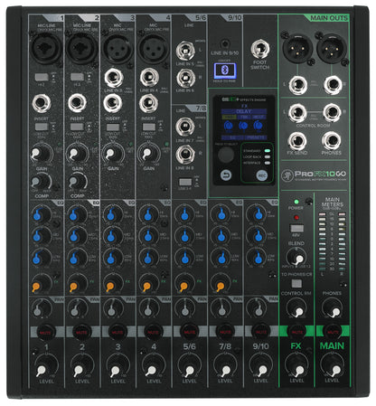 Mackie ProFX10GO 10-Channel Battery Powered Analog Mixer w/FX/USB/Bluetooth