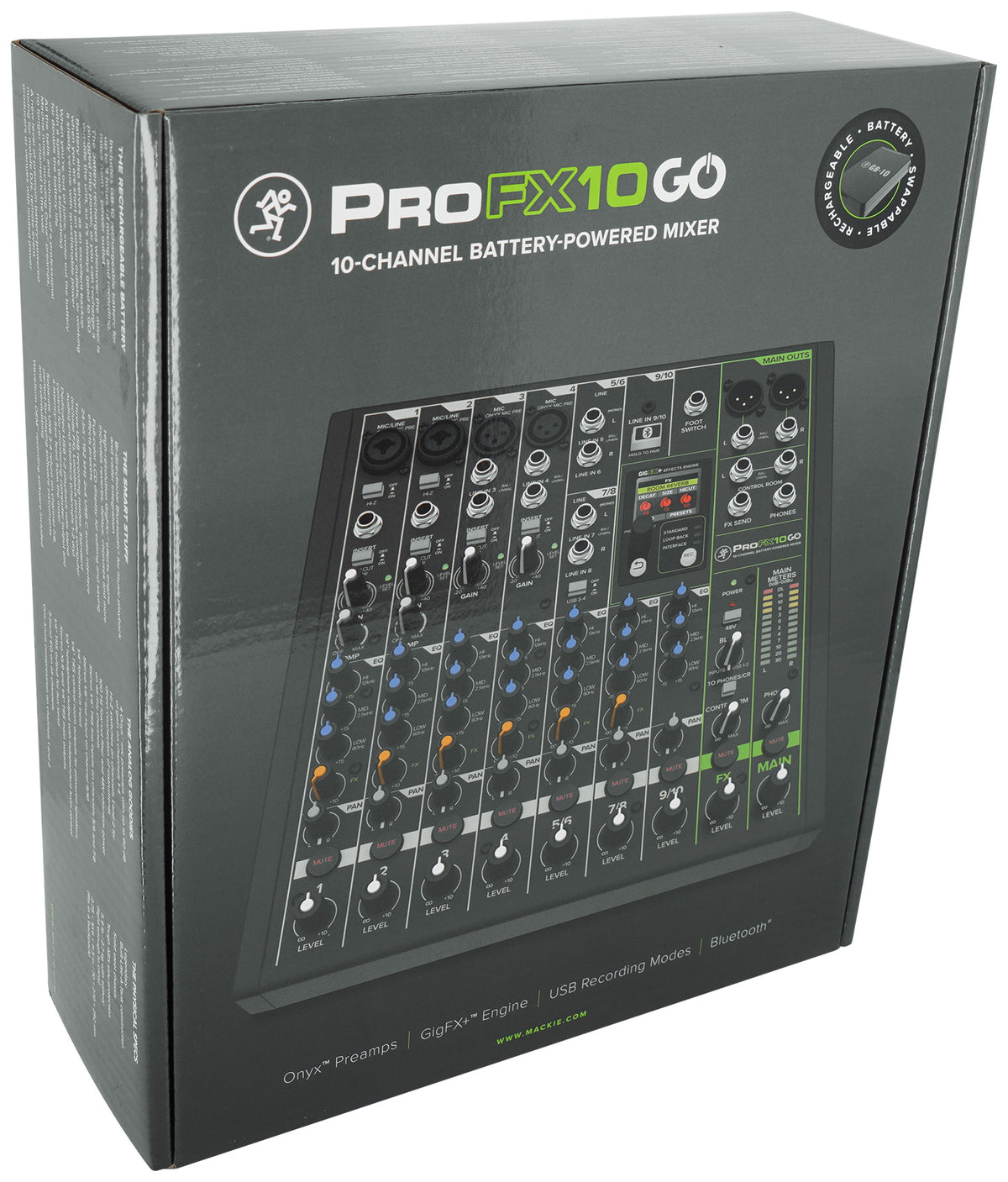 Mackie ProFX10GO 10-Channel Battery Powered Analog Mixer w/FX/USB/Bluetooth