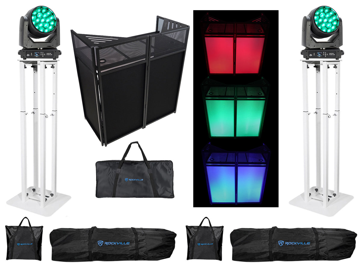 (2) Focus Flex L19 RGBL LED DMX Moving Head Lights+Facade+Stands