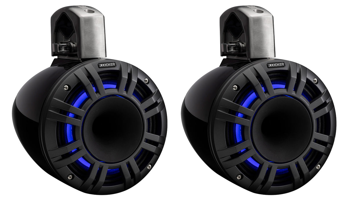 Kicker 51KMTCXL8 8" Black Horn Loaded Marine Wakeboard Tower Speakers KMTCXL8