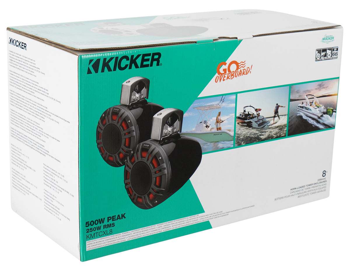 Kicker 51KMTCXL8 8" Black Horn Loaded Marine Wakeboard Tower Speakers KMTCXL8