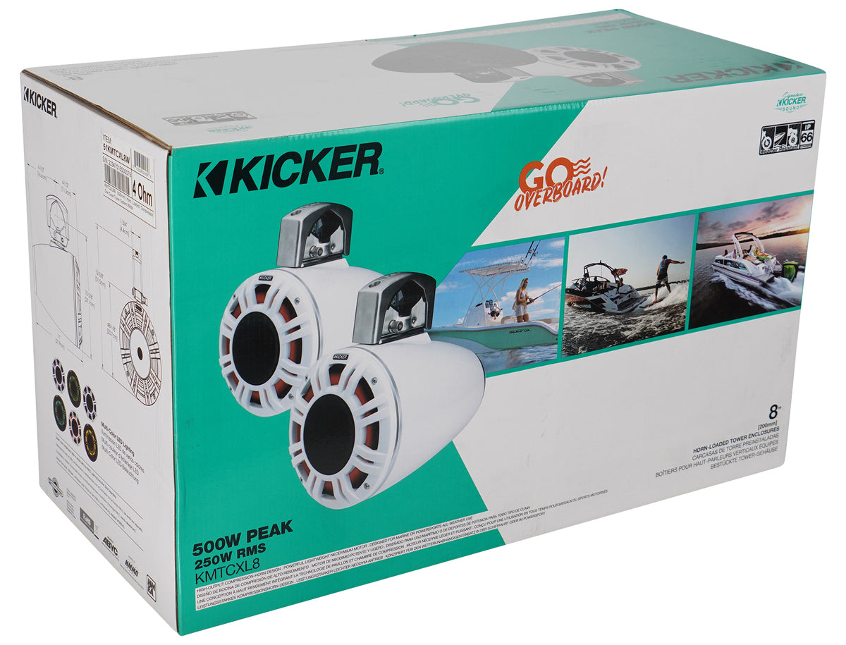 2 Kicker 51KMTCXL8W 8" White Horn Loaded Marine Wakeboard Tower Speakers KMTCXL8
