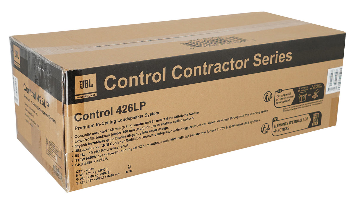 (2) JBL Control 426LP 6.5" Low Profile 70v/12-ohm Commercial In-Ceiling Speakers