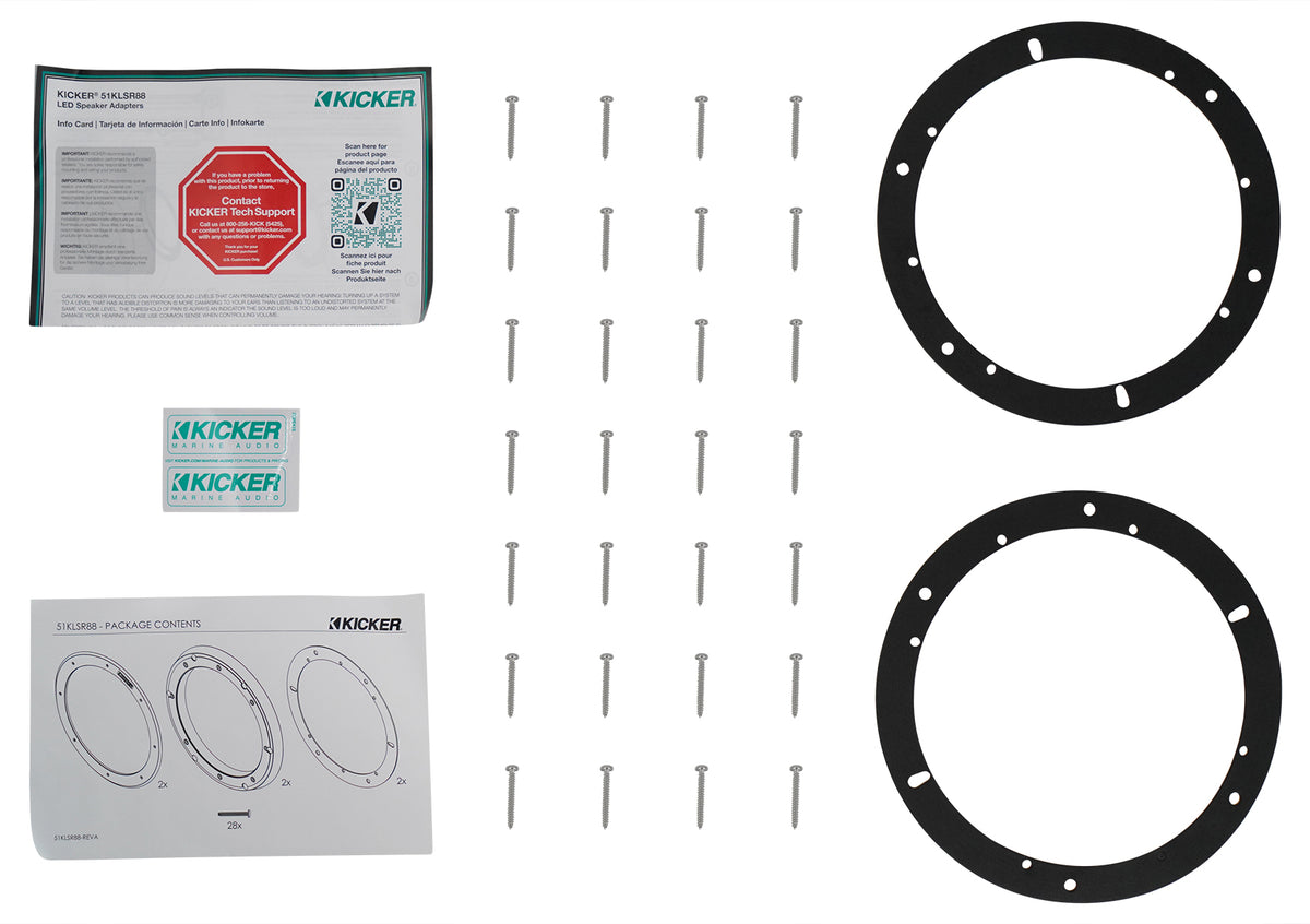 Pair Kicker 51KLSR88 8.8" to 8" LED Adapter Rings for 8" Marine Speakers KLSR8