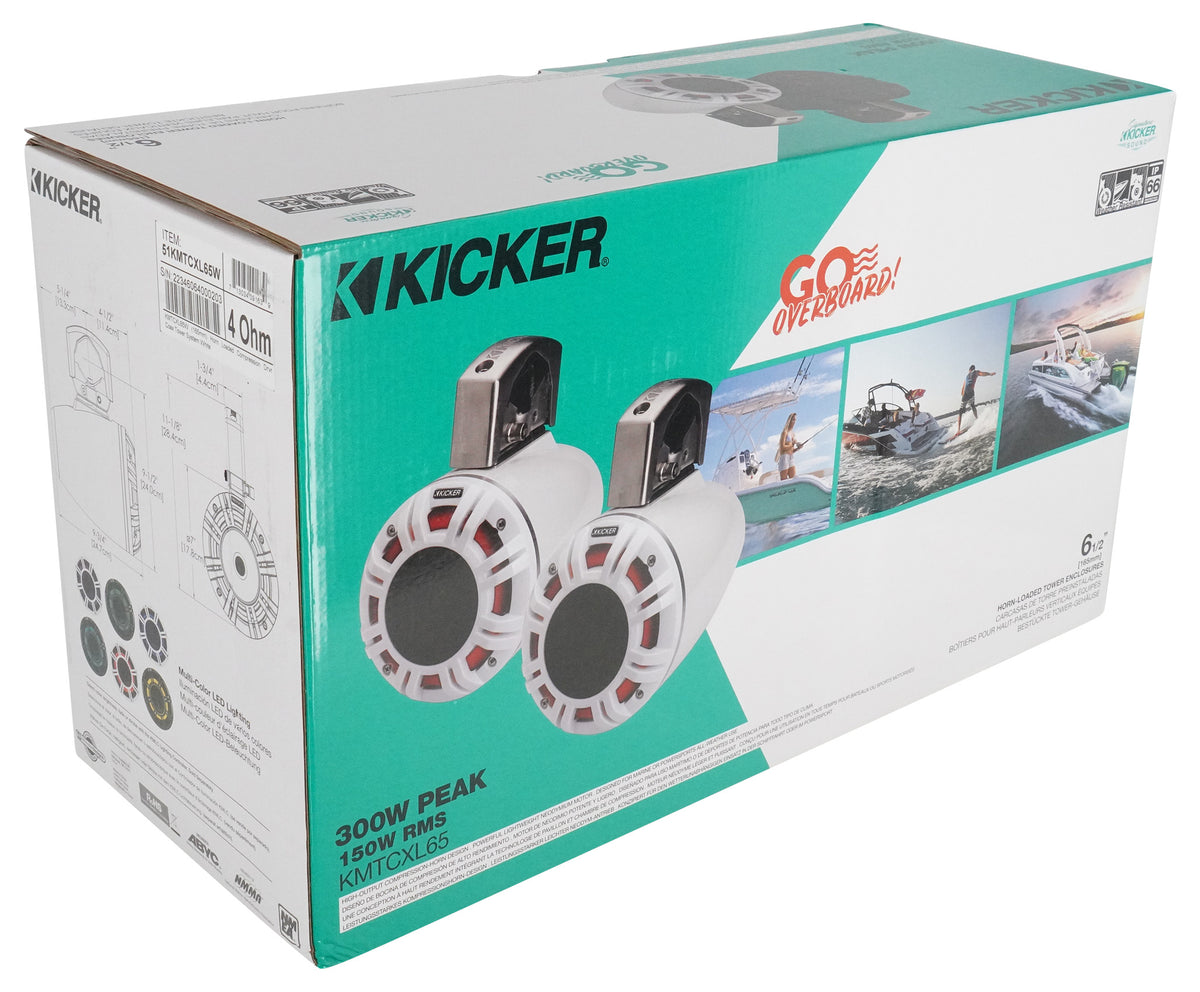 (2) Kicker 51KMTCXL65W 6.5" Horn Loaded Marine Wakeboard Tower Speakers KMTCXL65