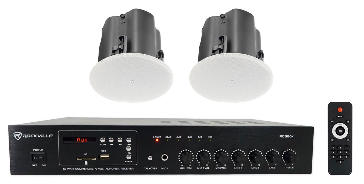 (2) JBL Control 414C/T 4" Commercial 70v Ceiling Speakers+Amp For Restaurant/Bar