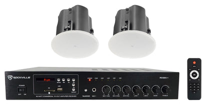(2) JBL Control 414C/T 4" Commercial 70v Ceiling Speakers+Amp For Restaurant/Bar