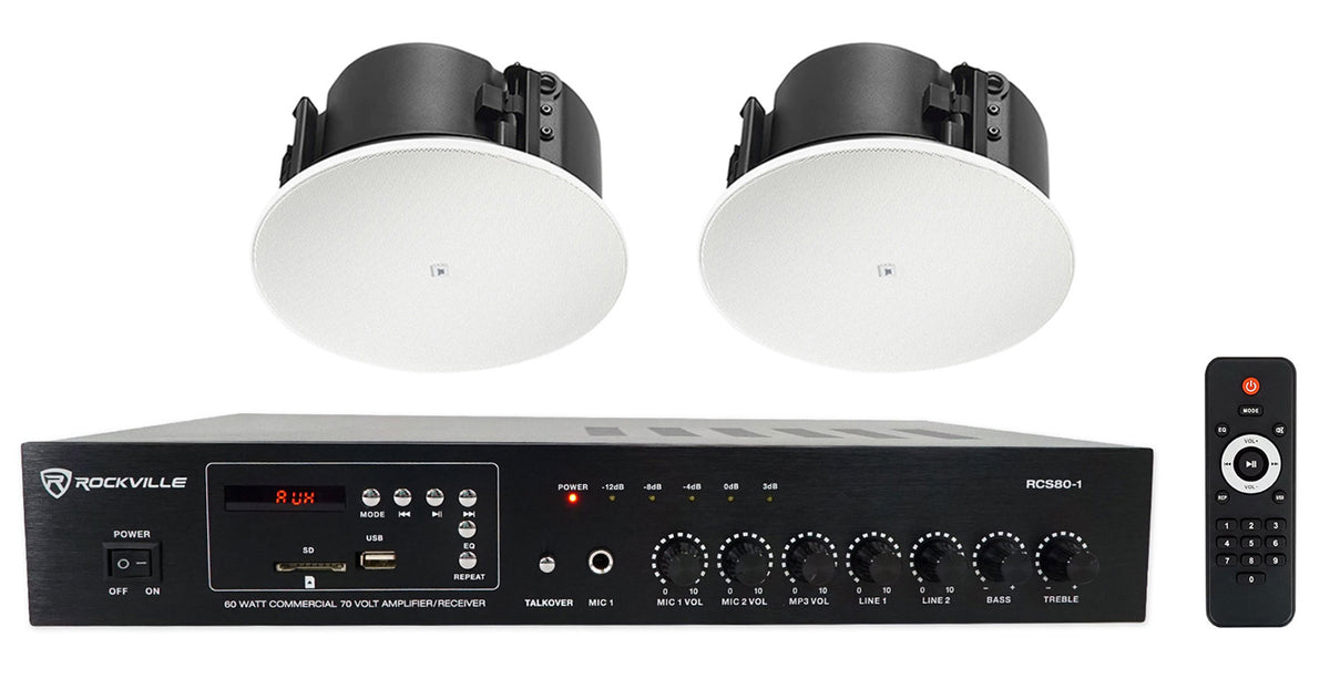 2) JBL Control 424LP 4" Low Profile 70v Commercial In-Ceiling Speakers+Amplifier