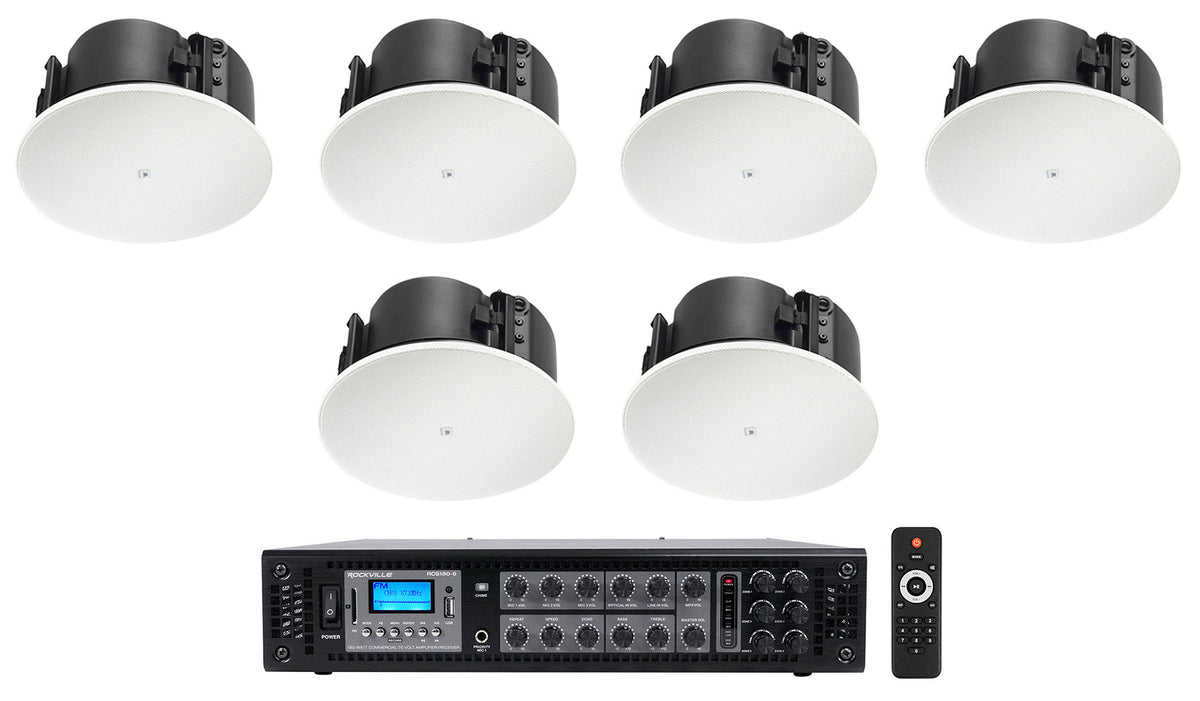 6) JBL Control 424LP 4" Low Profile 70v Commercial In-Ceiling Speakers+Amplifier