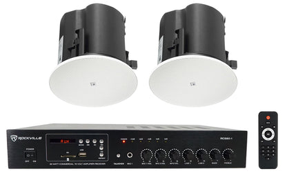 (2) JBL Control 424C/T 4" Commercial 70v Ceiling Speakers+Amp For Restaurant/Bar