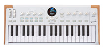 Arturia 61 MIDI keyboard controller with a white faceplate, black and white keys, and light wood side panels on a white background.