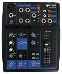 Gemini GEM-05USB Compact 5 Channel Bluetooth Mixer w/USB 5 Ins/2 Bus/2 Band EQ