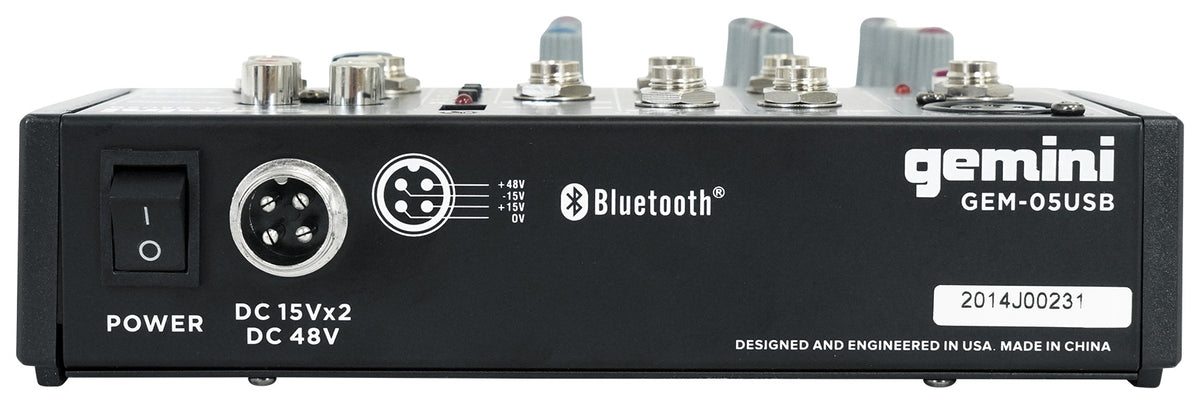 Gemini GEM-05USB Compact 5 Channel Bluetooth Mixer w/USB 5 Ins/2 Bus/2 Band EQ