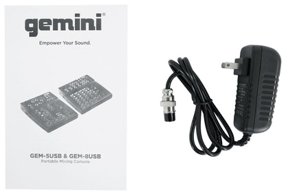 Gemini GEM-05USB Compact 5 Channel Bluetooth Mixer w/USB 5 Ins/2 Bus/2 Band EQ