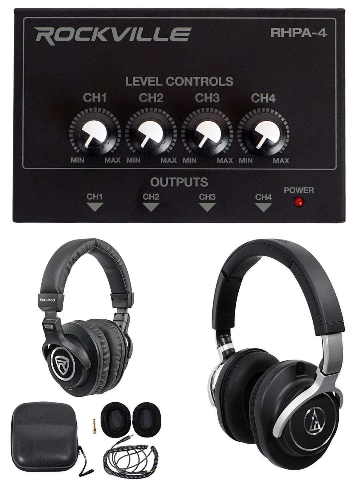 ATH-M70x Pro Monitor Headphones + RHPA4 Amplifier + PRO-M50 Headphones