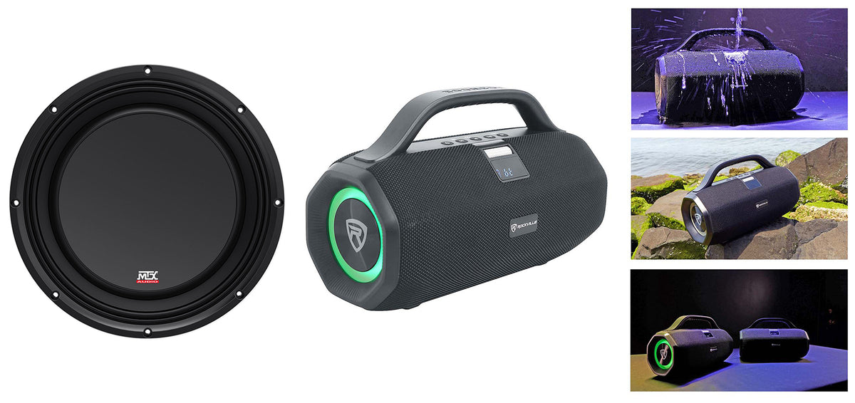 MTX 3510-04S 10" 600w Shallow Mount Car Audio Subwoofer+Portable Home Speaker