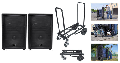 2) JBL JRX212 1000 Watt 12" Inch 2-Way DJ P/A Speakers Floor Wedge Monitors+Cart