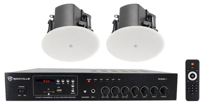 (2) JBL Control 412C/T 3" Commercial 70v Ceiling Speakers For Restaurant/Bar+Amp