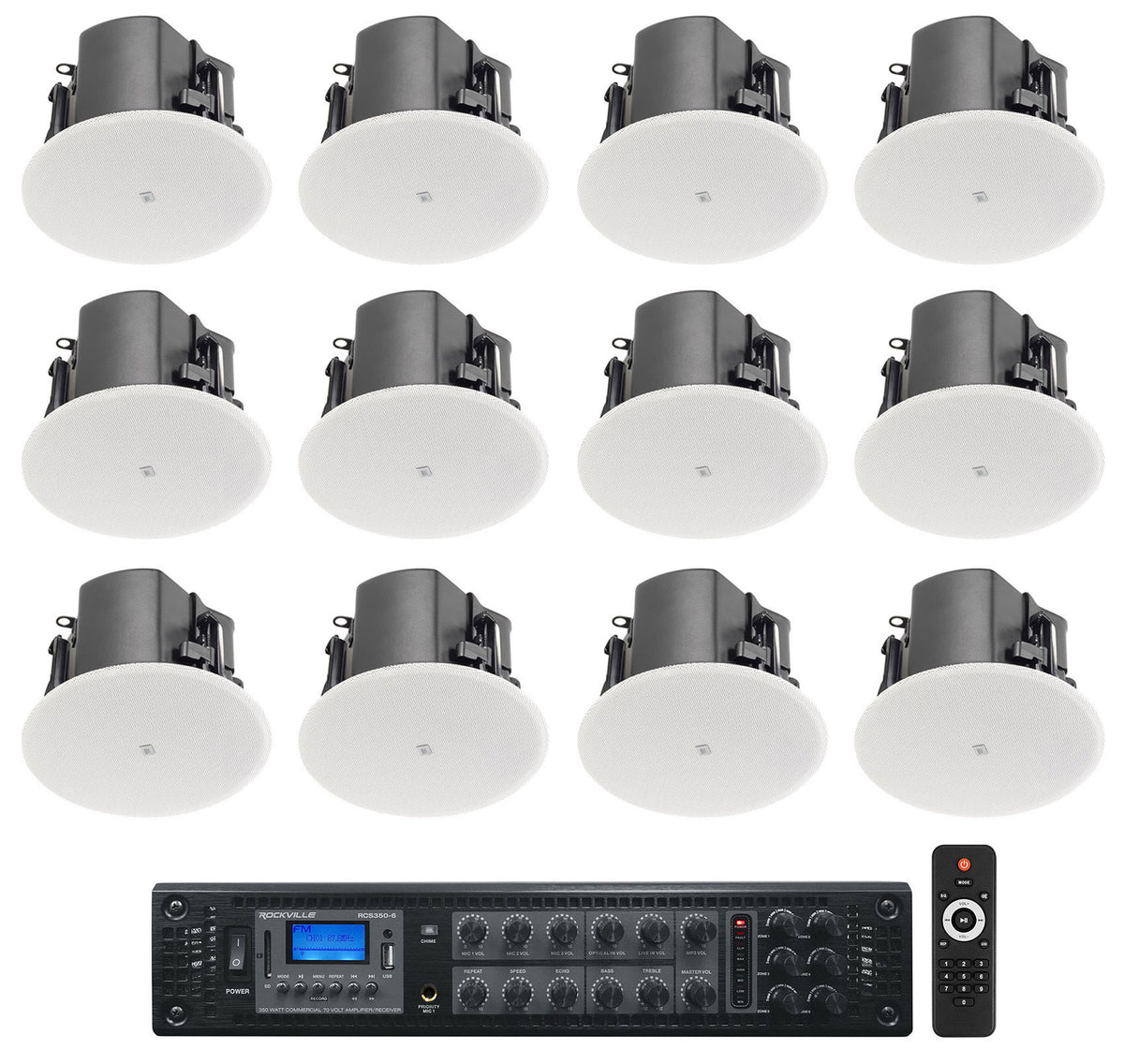 12) JBL Control 412C/T 3" Commercial 70v Ceiling Speakers For Restaurant/Bar+Amp