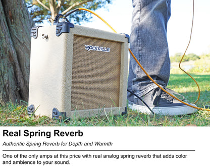 Rockville G-CHARGE 20 BEIGE Rechargeable Guitar Amplifier Spring Reverb+Mic Input