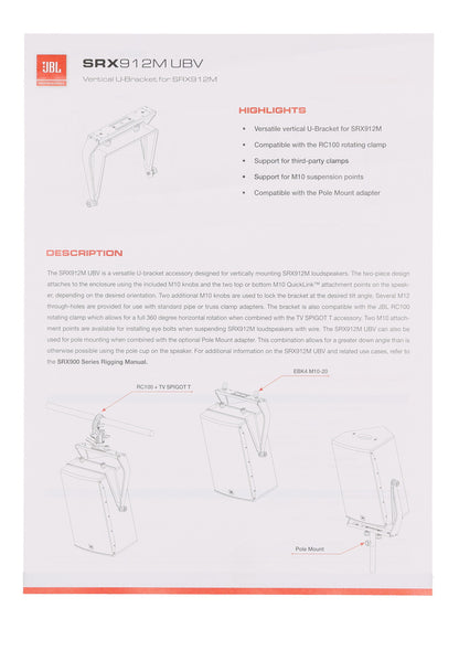 JBL SRX912M UBV Vertical U-Bracket for SRX912M DJ PA Speaker