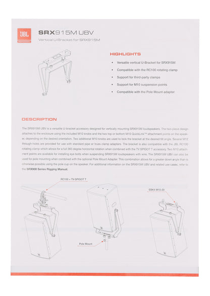 JBL SRX915M UBV Vertical U-Bracket for SRX915M DJ PA Speaker