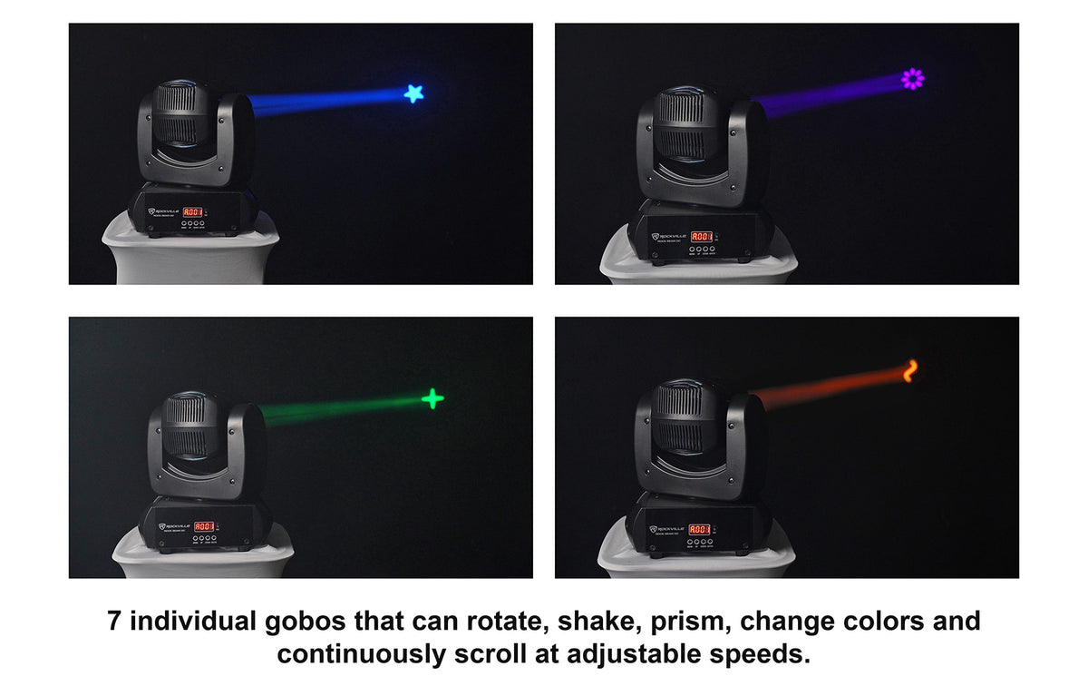 (2) Rock Beam DC Moving Head Lights+8 ft White Totem Stands