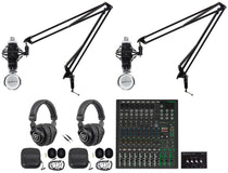 2-Person Podcast Recording Kit with ProFX12v3+ Mixer and Boom Arms