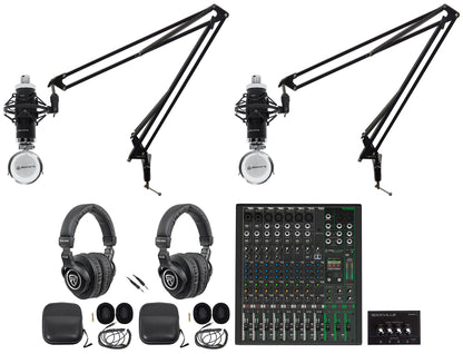 2-Person Podcast Recording Kit with ProFX12v3+ Mixer and Boom Arms