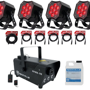 (6) American DJ MOD STQ Compact DMX Par Wash Lights w/Remote+Hazer+Fogger+Cables