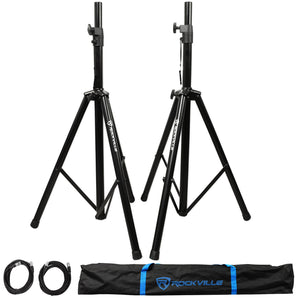 (2) Rockville Speaker Stands + XLR Cables + Scrim Werks SWLTPSWHT White Cover x2