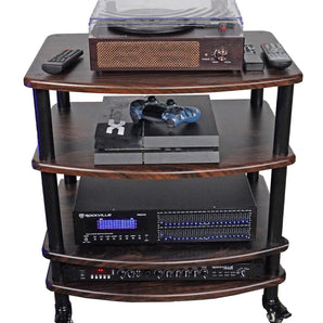 Rockville FLX Dark Wood Adjustable Height 5 Shelf Home Theater Audio Rack Stand