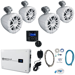 (4) Memphis MXA82TW White 8" Marine Wakeboard Tower Speakers+Receiver+Amplifier