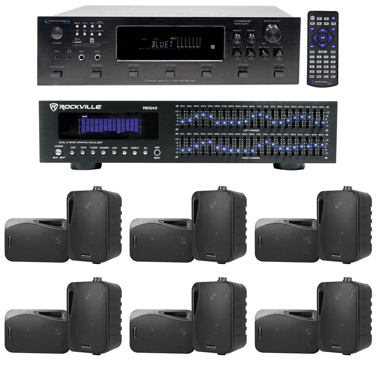 6-Zone Receiver with (6) Pairs of Black 4" Indoor/Outdoor Speakers, Home Package