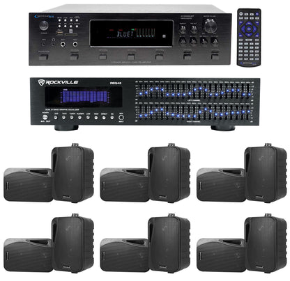 6-Zone Receiver with (6) Pairs of Black 4" Indoor/Outdoor Speakers, Home Package