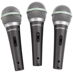 SAMSON Q6 3-Pack Dynamic Vocal Cardioid Handheld Microphones+Mic Clips+Foam Case