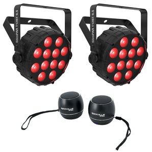 2 Chauvet DJ SLIMPAR T12 BT ILS Bluetooth Wireless Par Wash Lights+Home Speakers