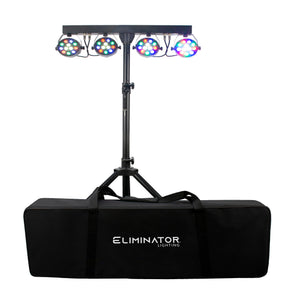 (2) Eliminator Mini Par Bar Light Systems w/4xPar Lights+Stand+Remote+Bag+Fogger