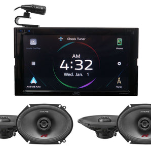 JVC KW-M865BW 6.8" Bluetooth Wireless Car Play Receiver+4 Alpine 6x8" Speakers