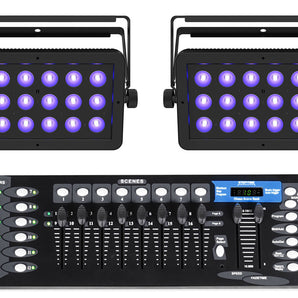 (2) Chauvet DJ LED Shadow 2 ILS Black Lights w/Eye Candy Effects+DMX Controller