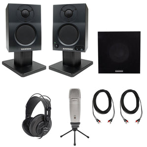 Pair Samson BT3 3" Studio Monitors w/Bluetooth+Stands+Sub+Headphones+Pro Mic