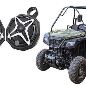 Pair Honda Pioneer 6.5" Roll Cage Roll Bar SSV Tower Speakers+Pods+White Grills