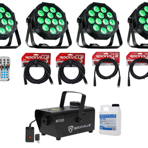 4) Eliminator MEGA 64 PROFILE EP DMX RGB+UV Wash Lights+Remote+Fogger+Cables