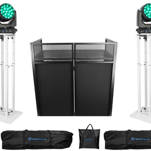 (2) American DJ ADJ Focus Flex L19 RGBL LED DMX Moving Head Lights+Facade+Stands