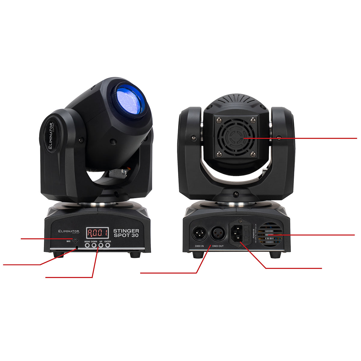 (2) Stinger Spot 30 White LED DMX Moving Head Lights