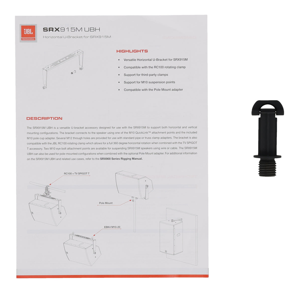 JBL SRX915M UBH Horizontal U-Bracket for SRX915M DJ PA Speaker