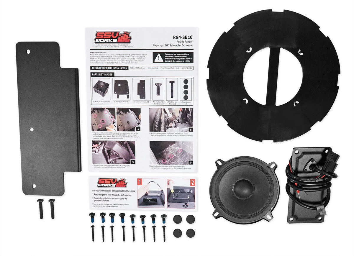 SSV Under Seat 10" Subwoofer Sub Box Enclosure for 2018 Polaris Ranger XP1000
